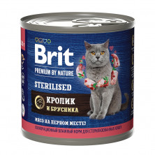 Brit Premium by Nature (консервы с мясом кролика и брусникой для стерилизованных кошек), 200 г х 6 шт