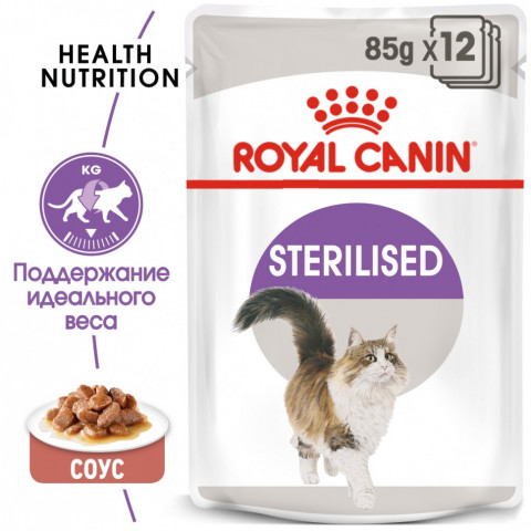 Royal Canin Sterilised паучи для стерилизованных кошек кусочки в соусе - 85 г*24 шт