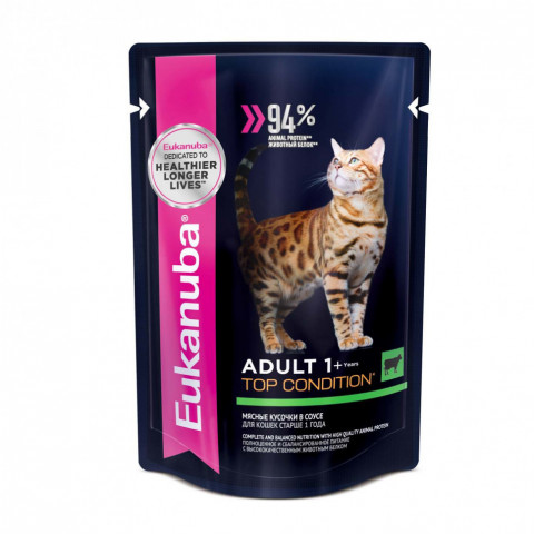 Влажный корм Eukanuba Adult Cat для кошек с говядиной в соусе - 85 г