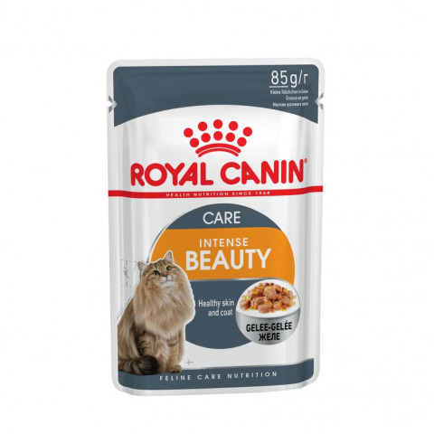 Royal Canin Intense Beauty паучи для взрослых кошек здоровая кожа и шерсть кусочки в желе - 85 г*24 шт