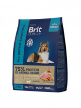 Brit Premium Dog Sensitive (Корм для взрослых собак всех пород с чувствительным пищеварением, с ягненком и индейкой), 1 кг