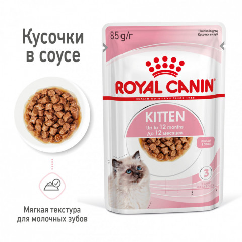 Royal Canin Kitten паучи для котят до 12 месяцев кусочки в соусе - 85 г*24 шт