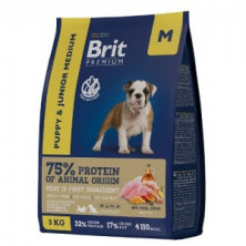 Brit Premium Dog Puppy and Junior Medium (сухой корм для щенков и молодых собак с курицей), 3 кг