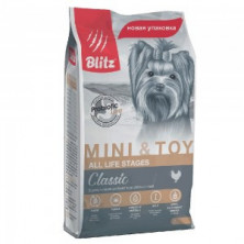 Сухой корм Blitz Adult Mini & Toy для собак миниатюрных и мелких пород с курицей - 7 кг