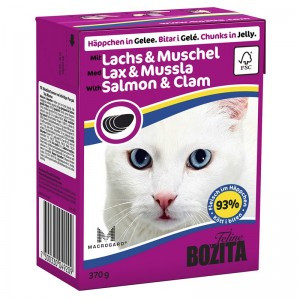 Bozita Salmon&Clam Cat (Кусочки в желе с лососем и мидиями для кошек), 370г