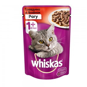 АКЦИЯ Whiskas Рагу Говядина и Ягненок (Паучи для взрослых кошек) 75г х 28шт