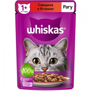АКЦИЯ Whiskas Рагу Говядина и Ягненок (Паучи для взрослых кошек) 75г х 28шт